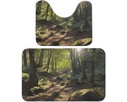 Badkamertapijt Set - Badmatten Toilet - Voeten Droog Houden - Zacht Koraal Fluweel - 50x80cm - Bloemenpatroon