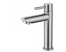 Badkraan - Alleen koud water - Verchroomde koperen kraan met uitneembare perlator - Voor wastafel badkamer - Zilver