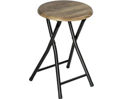 Badkruk Forio, inklapbaar, kleine tafel in industrieel design of plantenkruk met loftkarakter, van gelakt staal met MDF-zitting, (B x D x H): Ø 30 x 46 cm, zwart/bruin [Energieklasse A]