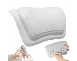 Badkussen - Badkuip kussen - Nekkussen bad – Hoofdsteun bad - Met Zuignappen & Ergonomisch Design - Wit & Waterdicht - Voor Badkuip & Wellness