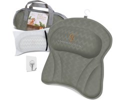 Badkussen Claessonliving (41x41cm) - Badkussen met Hoofdsteun ondersteunt Nek, Rug en Hoofd - Nekkussen met 6 sterke Zuignappen voor fixatie - Badkussens worden geleverd met Was- en Reistassen - Grijs