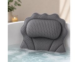 Badkussen - Nekkussen bad - Badkussens voor in bad - Bad kussen - Badkussens - Hoofdsteun bad - met Anti Slip Zuignappen - Bad accessoires - Grijs