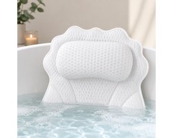 Badkussen - Nekkussen bad - Badkussens voor in bad - Bad kussen - Badkussens - Hoofdsteun bad - met Anti Slip Zuignappen - Bad accessoires - Wit