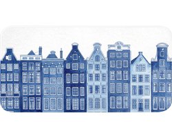 Badmat 120x60 cm - Antislip - Aquarel - Grachtenpanden - Delfts - Blauw - Badmatten voor badkamer - Badkamermat - Douchemat - Badkamer mat