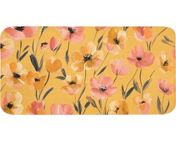 Badmat 120x60 cm - Antislip - Bloemen - Geschilderd - Geel - Badmatten voor badkamer - Badkamermat - Douchemat - Badkamer mat