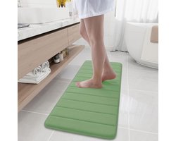 Badmat - 40 x 120 cm - fleece - Traagschuim - Glad geweven - absorberend - antislip - wasbaar - Laagpolig - Kleur : groen