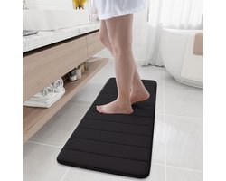 Badmat - 40 x 120 cm - fleece - Traagschuim - Glad geweven - absorberend - antislip - wasbaar - Laagpolig - Kleur : zwart