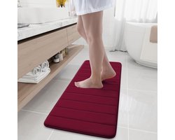Badmat - 40 x 120 cm - fleece - Traagschuim - Middelpolig - absorberend - antislip - wasbaar - Kleur : wijnrood