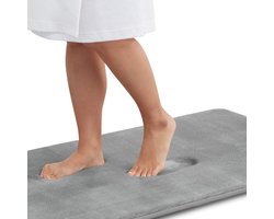Badmat 43×61 cm - Fluwelen Badmatten - Badmat Antislip Voor in Bad - Traagschuim Topper - Grijs