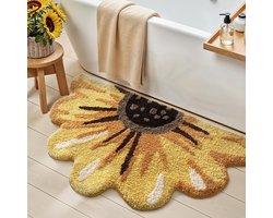 Badmat 50 x 80 cm, Antislip en Zachte Badmatten met Bloemen, Machinewasbare en Absorberende Badtapijt voor Douche, Badkamer en Badkuip, Zonnebloem