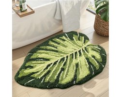 Badmat 50 x 80 cm, Antislip en Zachte Badmatten met Groene Bladplant, Machinewasbare en Absorberende Badtapijt voor Douche, Badkamer en Badkuip, Monstera