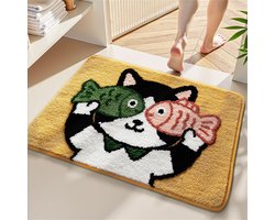 Badmat 50 x 80 cm, Speels Kattentapijt voor Badkamer, Zachte Absorberende Douchemat met TPR-onderzijde, Machinewasbaar Vloerkleed