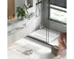 Badmat - 53 x 53 cm (Vierkant) - Polyvinylchloride (PVC) - Antislip - tegen schimmel - met zuignappen en afvoergaatjes - Kleur : wit
