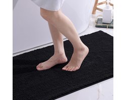 Badmat, 60 x 90 cm, extra zachte antislipbadmat, super absorberende pluizige badmatten voor badkamervloer, machinewasbaar, droog badtapijt voetmat, zwart