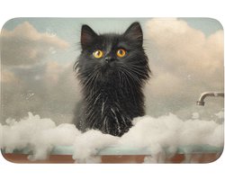 Badmat 60x40 cm - Antislip - Kat - Bad - Zwart - Dieren - Schuim - Badmatten voor badkamer - Badkamermat - Douchemat - Badkamer mat