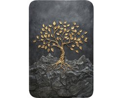 Badmat 60x90 cm - Antislip - Bladeren - Goud - Boom - Rots - Badmatten voor badkamer - Badkamermat - Douchemat - Badkamer mat