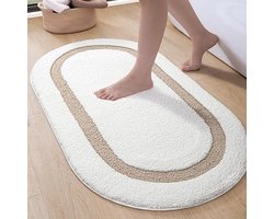 Badmat 61 x 92 cm, Zacht Absorberende Badkamermat, Antislip Badkamertapijt, Machinewasbare Ovale Badmatten voor Badkamervloer, Toilet, Douche, Badkamer Accessoires, Beige