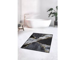 Badmat 80x120 - Zachte wc mat - Toiletmat - Zwarte marmer patroon