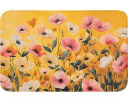 Badmat 80x50 cm - Antislip - Bloemen - Veld - Geel - Badmatten voor badkamer - Badkamermat - Douchemat - Badkamer mat