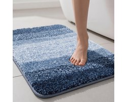 Badmat 90x60 cm – Antislip Badkamermat – Zachte Microvezel – Sneldrogende Douchemat – Hoogpolig & Absorberend – Wasbaar – Blauw