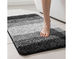 Badmat 90x60 cm – Antislip Badkamermat – Zachte Microvezel – Sneldrogende Douchemat – Hoogpolig & Absorberend – Wasbaar – Zwart