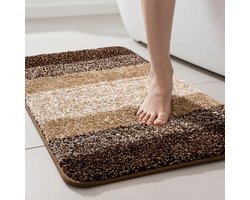 Badmat 90x60 cm – Zachte Antislip Badkamermat – Sneldrogende Douchemat – Hoogpolig & Absorberend – Wasbaar – Beige/Bruin