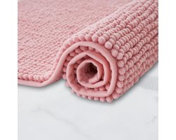 Badmat Anti-Slip av soft Chenille | Super absorberend en machinewasbaar | Te combineren als badmat set | Voor de badkamer, douche, bad of als WC mat | Roze - 45x45 cm