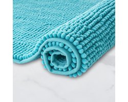 Badmat Anti-Slip av soft Chenille | Super absorberend en machinewasbaar | Te combineren als badmat set | Voor de badkamer, douche, bad of als WC mat | Petrol Turkoois - 45x45 cm