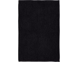 Badmat Anti-Slip van zacht Chenille | Super absorberend en machinewasbaar | Te combineren als set | Voor badkamer, douche, bad of als WC mat | Zwart - 50x80 cm.