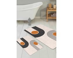Badmat antislip 2 stuk set - 60x100 & 50x60 - 6mm dikte - De Groen Home - Wc mat - Toiletmat - Geometrisch patroon - Deurmat