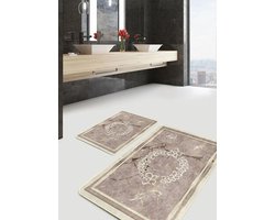 Badmat antislip 2 stuk set - 60x100 & 50x60 - Wc mat - Toiletmat - Deurmat - Klassiek Vintage