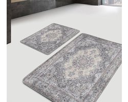 Badmat antislip 2 stuk set - Badmatten 60x100 en 50x60 - VINTAGE COLLECTIE - Antislip Douchemat - Wc mat - Zacht - Badkamermat voor badkamer
