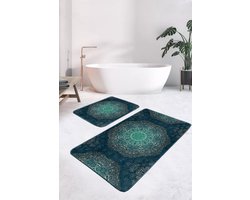 Badmat antislip 2 stuk set - Badmatten 60x100 en 50x60 - Wc mat - Toiletmat - Douchemat - Gold mandala - Badkamermat voor badkamer