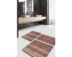 Badmat antislip 2 stuk set - Badmatten 60x100 en 50x60 - Wc mat - Toiletmat - Etnische motieven - Badkamermat voor badkamer