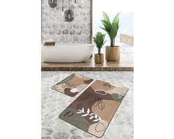 Badmat antislip 2 stuk set - Badmatten 60x100 en 50x60 - Wc mat - Toiletmat - Modern vrouw tekening - Badkamermat voor badkamer