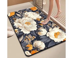 Badmat Antislip Absorberende Badkamermat Diatomeeënaarde Microvezel Badmat Zacht Sneldrogend 50 x 80 cm Geel en Wit en Zwart en Grijs