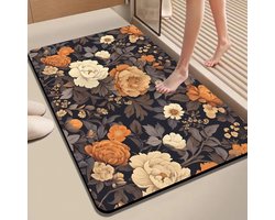 Badmat Antislip Absorberende Badkamermat Diatomeeënaarde Microvezel Badmat Zacht Sneldrogend 50 x 80 cm Zwart en Wit en Grijs en Oranje