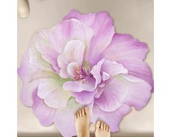 Badmat Antislip Absorberende Badkamermat Diatomeeënaarde Microvezel Badmat Zacht Sneldrogend 80 x 80 cm Paars en Witte bloemen