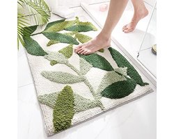 Badmat antislip - Antislipbadmat - 50x80cm - duurzaam waterabsorberend badkamertapijt - machinewasbaar - zachte en comfortabele deurmat - groene bladeren - Antislip - Deurmat