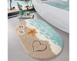Badmat - Antislip badmat - Strandthema Antislip Badkamermat met Zeester en Schelp - Zachte Absorberende Deurmat voor Keuken en Entree - Machinewasbaar - 50x80 cm