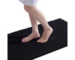 Badmat Antislip – Douchemat – Badmat Badkamer – Vloermat - kort pluche Chenille badmat - zwart - 50X80 cm