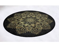 Badmat antislip rond Ø100 cm - Toiletmat - Gold mandala op zwart - Badkamermat voor badkamer - Badmatten