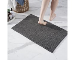 Badmat antislip voor in bad met soft Chenille technologie - Super absorberend en machinewasbaar - Te combineren als badmat set - Geschikt voor badkamer, douche, bad of als WC mat - Donker Grijs - 50x80 cm Badmat
