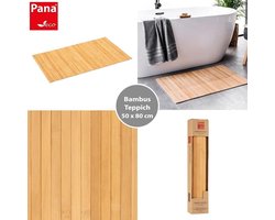 Badmat - Badkamermat Bamboe - Bamboe mat wasbaar - Houten loper badkamer - 100% bamboe - afmetingen 50x80cm - Kleur Natuur