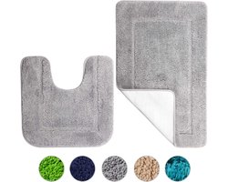 Badmat - Badkamermat Grijze set hoge dichtheid zachte microvezel antislip waterabsorberend 53 x 86 cm badtapijt & 50 x 50 cm toiletvoetstukmat douchetapijten machinewasbaar