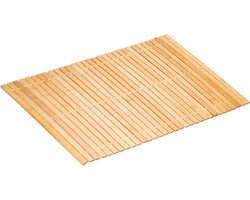 badmat bamboe - 80 x 50 cm - oprolbaar - antislip - hout - saunamat- natuur/wit