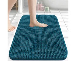 Badmat, chenille absorberende badmat, antislip badmatten voor badkamer, machinewasbaar, sneldrogend badtapijt, 51 x 76 cm, pauwblauw