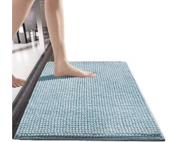 Badmat - Chenille badmat - Absorberende badmat - Antislip badmat - 60*90cm - Woondecoratie mat - Korte pool - Superabsorberend - Zacht - Geschikt voor badkuipen, doucheruimtes en badkamer vloeren - Misty Blue