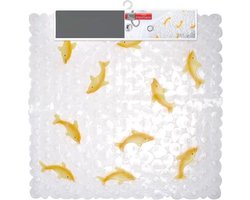 Badmat - douchemat - antislip - 54x54 cm - PVC - transparant met gele vissen