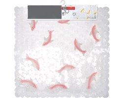 Badmat - douchemat - antislip - 54x54 cm - PVC - transparant met roze vissen